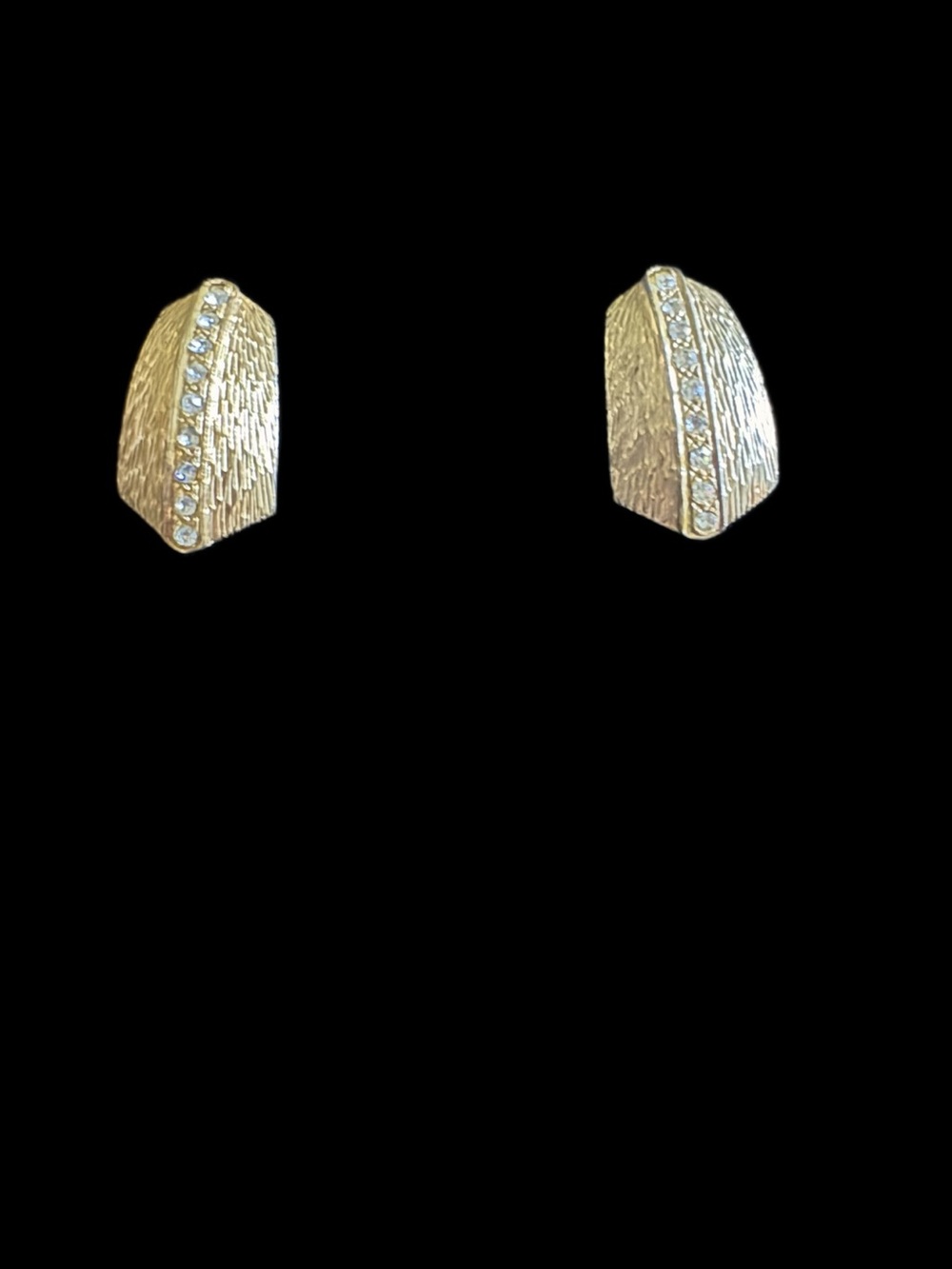 Gold-Tone Textured Stud Earrings with Crystal Stripe - Women Jewelry